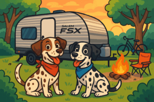 Cartoon Dalmatians camping